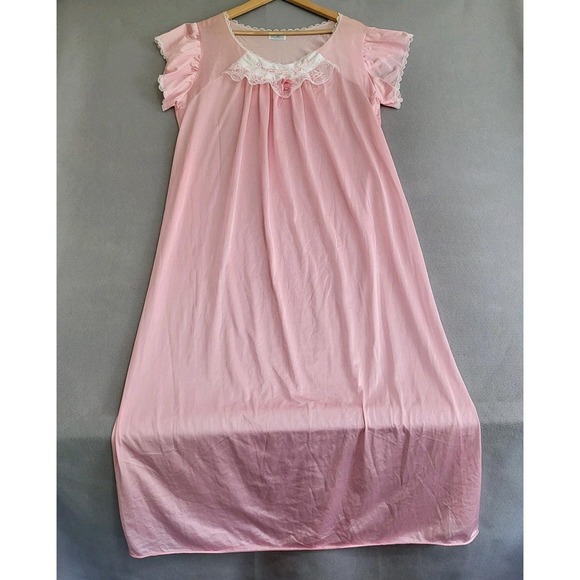 Other - VTG‎ Pink Silky Nylon Satin Long Night Gown Women's Size 26 Made In USA